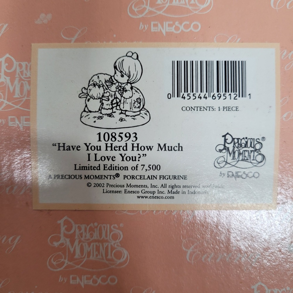 Precious Moments 108593 Have You Herd How Much I Love You Figurine 2002